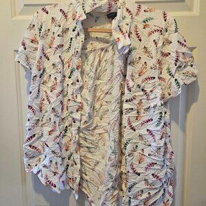 Torrid Feather Print Short Sleeve Button Down Shirt
